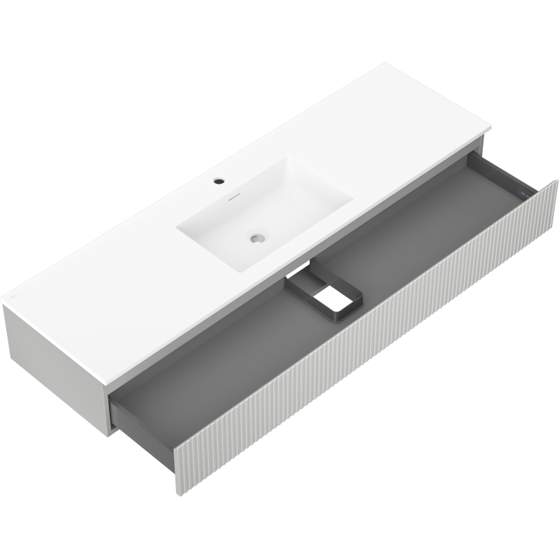 Mexen Rivel баня шкаф 160 см с мивка Otis, 1 чекмедже, рифелован, сив мат/бял мат