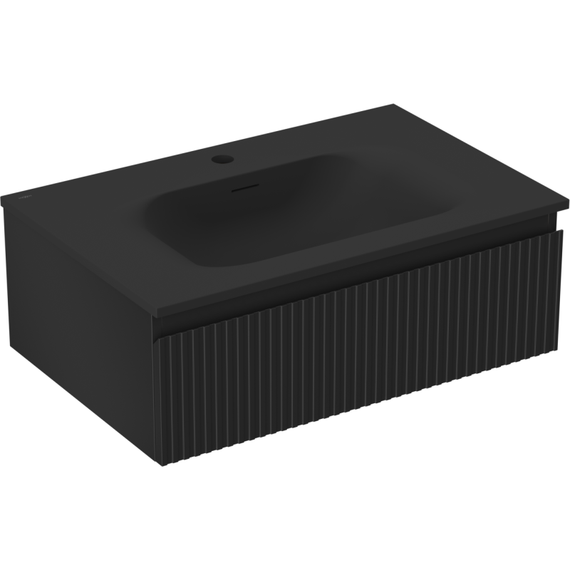 Mexen Rivel шкаф за баня 70 см с мивка Vela, 1 чекмедже, оребрен, черен мат - 91A20-07023-1-BF71-W23M71
