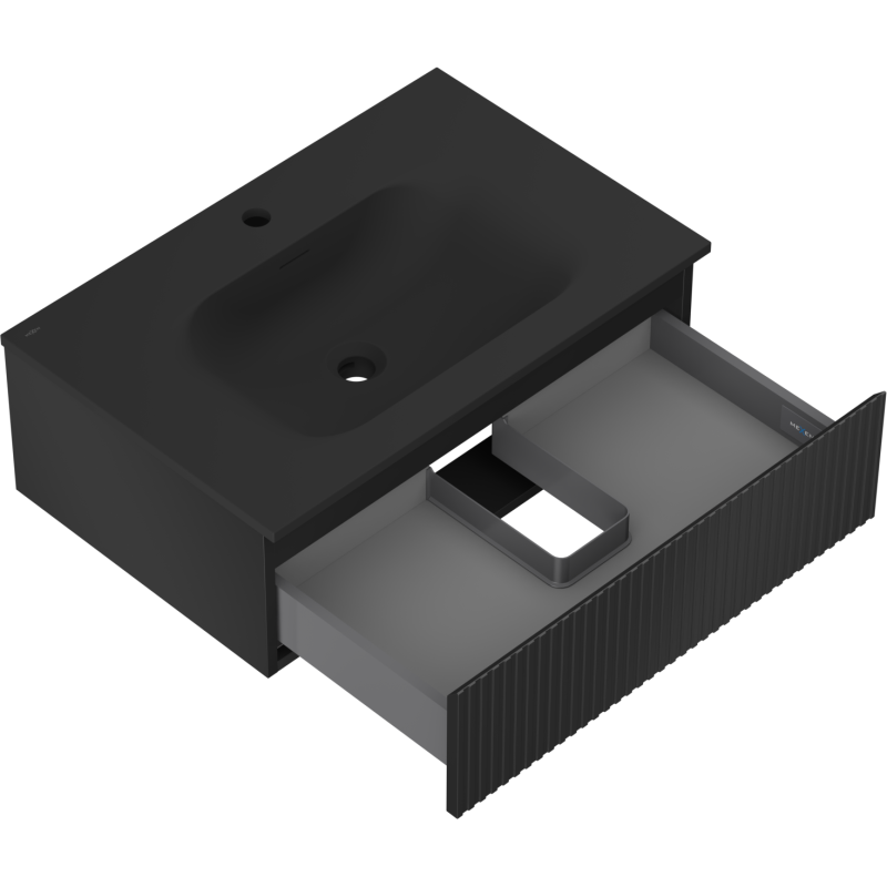 Mexen Rivel шкаф за баня 70 см с мивка Vela, 1 чекмедже, оребрен, черен мат - 91A20-07023-1-BF71-W23M71