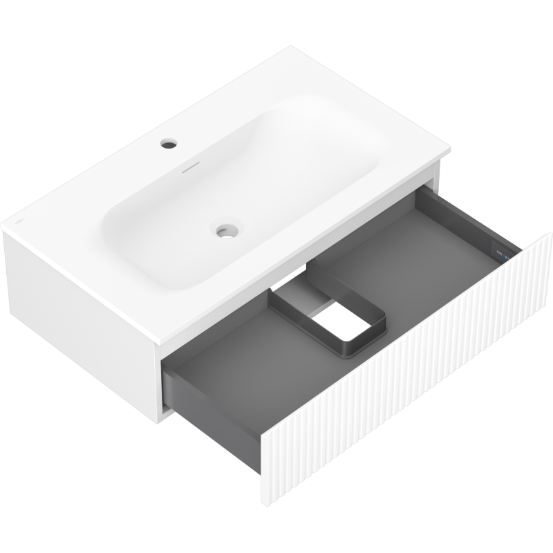 Mexen Rivel шкаф за баня 80 см с мивка Vela, 1 чекмедже, оребрен, бял мат - 91A20-08023-1-BF01-W23M01