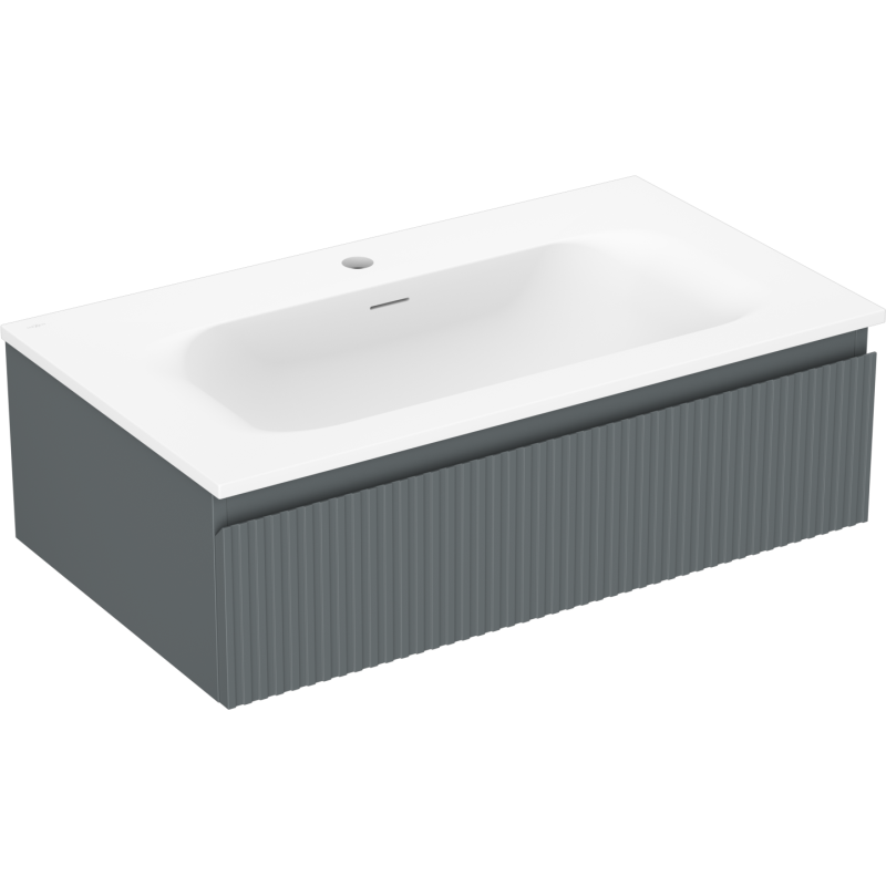 Mexen Rivel шкаф за баня 80 см с мивка Vela, 1 чекмедже, надигнат, графит мат/бял