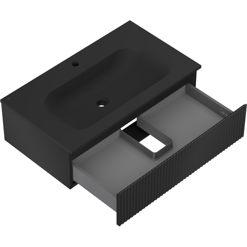 Mexen Rivel шкаф за баня 80 см с мивка Vela, 1 чекмедже, оребрена, черна мат - 91A20-08023-1-BF71-W23M71