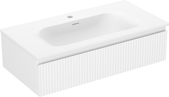 Mexen Rivel шкаф за баня 90 см с мивка Vela, 1 чекмедже, набразден, бял мат