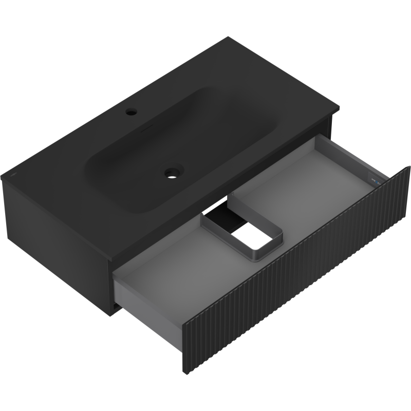 Mexen Rivel баня шкаф 90 см с мивка Vela, 1 чекмедже, релефен, черен мат - 91A20-09023-1-BF71-W23M71