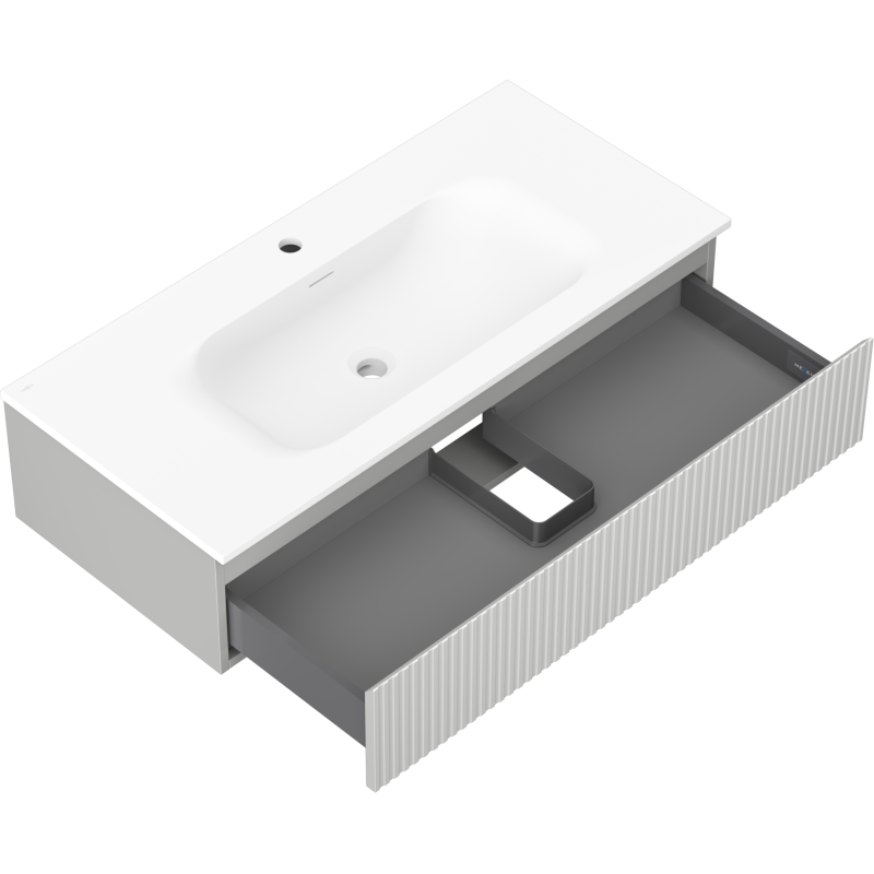 Mexen Rivel шкаф за баня 100 см с мивка Vela, 1 чекмедже, оребрен, сив мат/бял мат