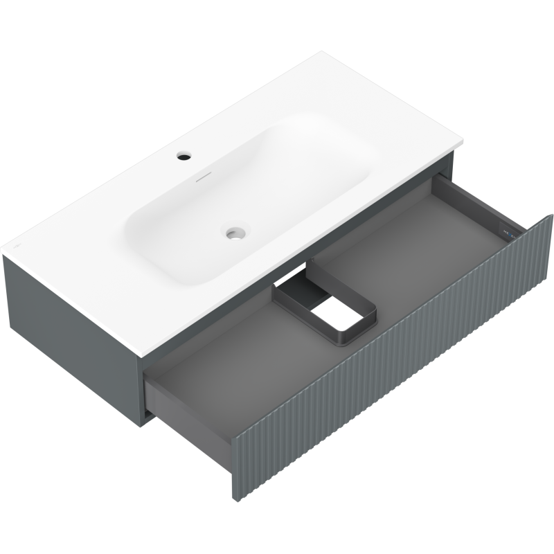 Mexen Rivel шкаф за баня 100 см с мивка Vela, 1 чекмедже, набраздена, графит мат/бял мат - 91A20-10023-1-BF66-W23M01