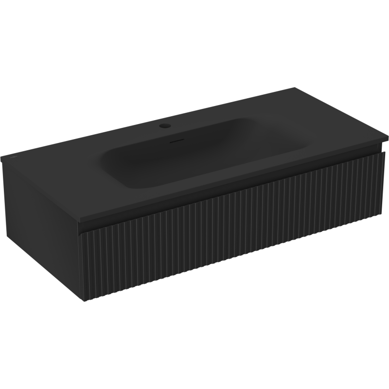 Mexen Rivel баня шкаф 100 см с мивка Vela, 1 чекмедже, рифланд, черна мат