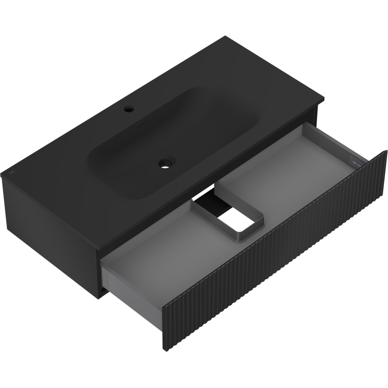 Mexen Rivel баня шкаф 100 см с мивка Vela, 1 чекмедже, рифланд, черна мат