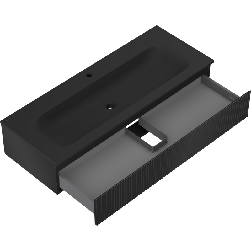 Mexen Rivel шкаф за баня 120 см с мивка Vela, 1 чекмедже, релефна, черен мат