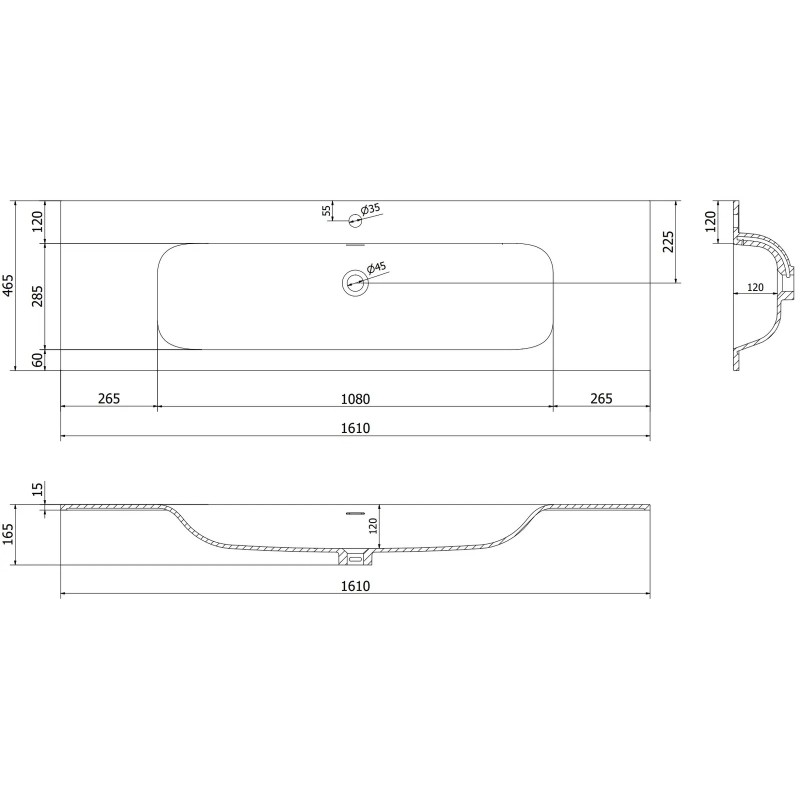 Mexen Rivel баня шкаф 160 см с мивка Vela, 1 чекмедже, оребрен, бял мат - 91A20-16023-1-BF01-W23M01