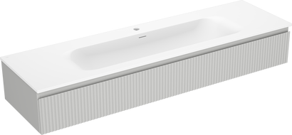 Mexen Rivel Шкаф за баня 140 см с мивка Vela, 1 чекмедже, оребрен, сив мат/бял мат