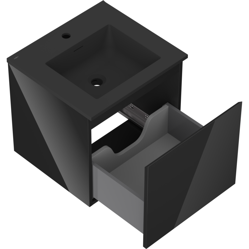 Mexen Orio шкаф за баня 50 см с мивка Otis, 1 чекмедже, черен гланц/черен мат - 91A10-05047-1-BF70-W18M71