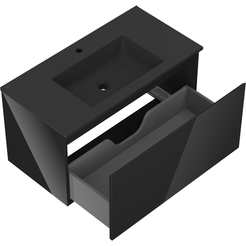 Mexen Orio шкаф за баня 90 см с мивка Otis, 1 чекмедже, черна гланц/черна мат