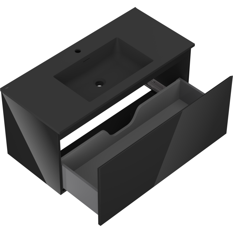 Mexen Orio шкаф за баня 100 см с мивка Otis, 1 чекмедже, черен гланц/черен мат - 91A10-10047-1-BF70-W18M71