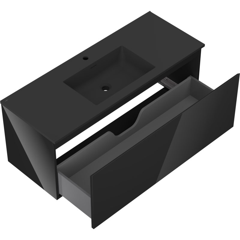 Mexen Orio шкаф за баня 120 см с мивка Otis, 1 чекмедже, черен гланц/черен мат