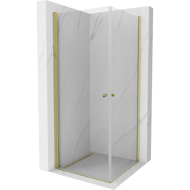Mexen Pretoria Duo душ кабина с отваряеми врати 90 x 90 см, прозрачна, златна - 852-090-090-50-00-02