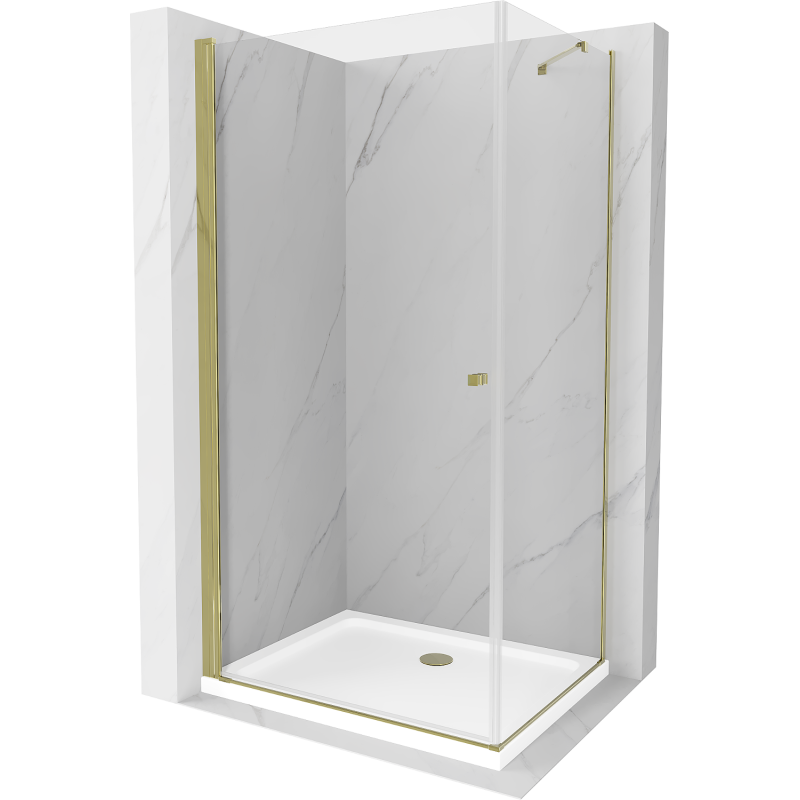 Mexen Pretoria душ кабина с отваряне 70 x 100 см, прозрачен, златен + поддон Flat - 852-070-100-50-00-4010