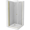 Mexen Pretoria обръщаема душ кабина 90 x 90 см, прозрачна, златна + тава Flat