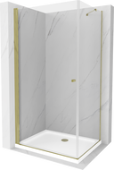 Mexen Pretoria душ кабина отваряне 90 x 100 см, прозрачно, златно + под душ Flat - 852-090-100-50-00-4010