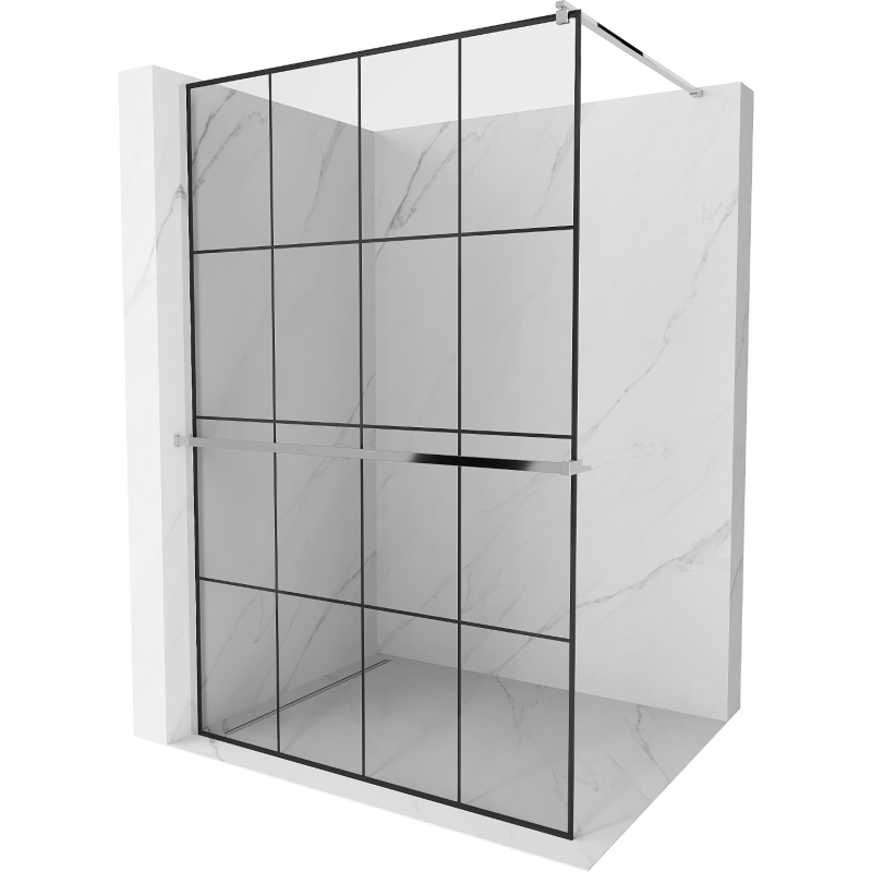 Mexen Kioto+ душ кабина със стена и рафт Walk-in 130 x 200 см, черна решетка, хром - 800-130-121-01-77