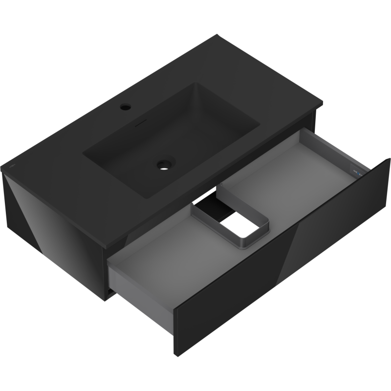 Mexen Orio шкаф за баня 90 см с мивка Otis, 1 чекмедже, черен гланц/черен мат - 91A10-09023-1-BF70-W18M71