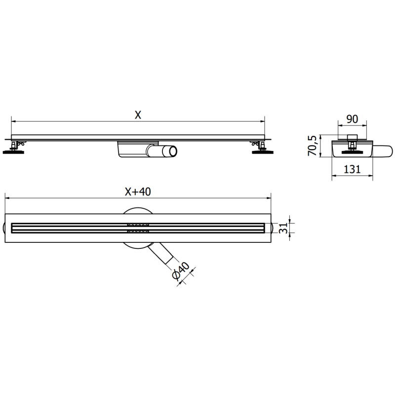Mexen Flat 360° Slim линеен въртящ се сифон 90 см, четкана мед - 1C41090