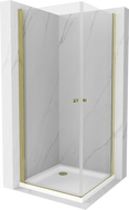 Mexen Pretoria Duo душ кабина отварачиваща 80 x 80 см, прозрачен, златен + подложка Flat - 852-080-080-50-02-4010G