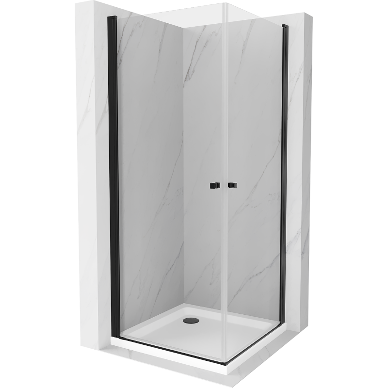 Mexen Pretoria Duo Душ кабина с отварящи врати 90 x 90 см, прозрачна, черна + корито Flat - 852-090-090-70-02-4010B