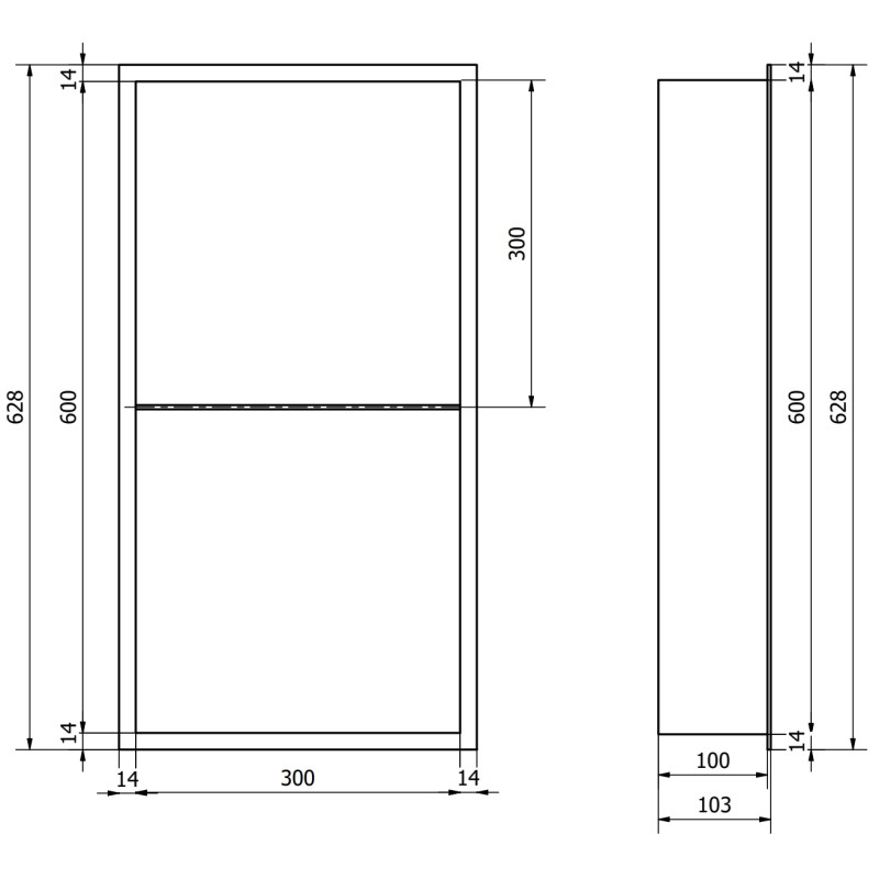 Mexen X-Wall-R вградена рафт с фланец и рафт 60 x 30 см, четкава сива стомана