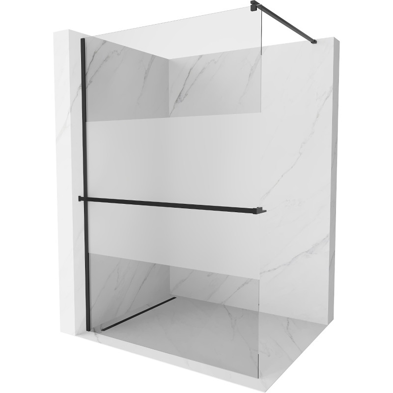 Mexen Kioto+ душ кабина с рафт Walk-in 80 x 200 см, прозрачна/замръзнала, черна