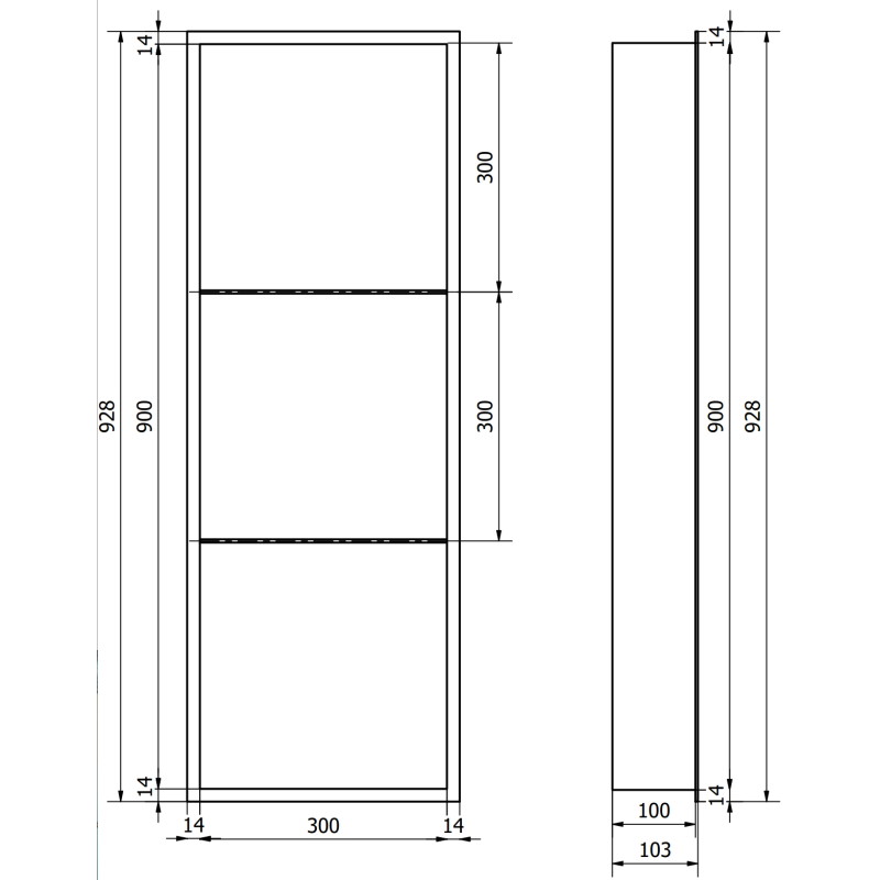 Mexen X-Wall-R нишева лавица с яка и рафт 90 x 30 см, матирана мед - 19C0903010S