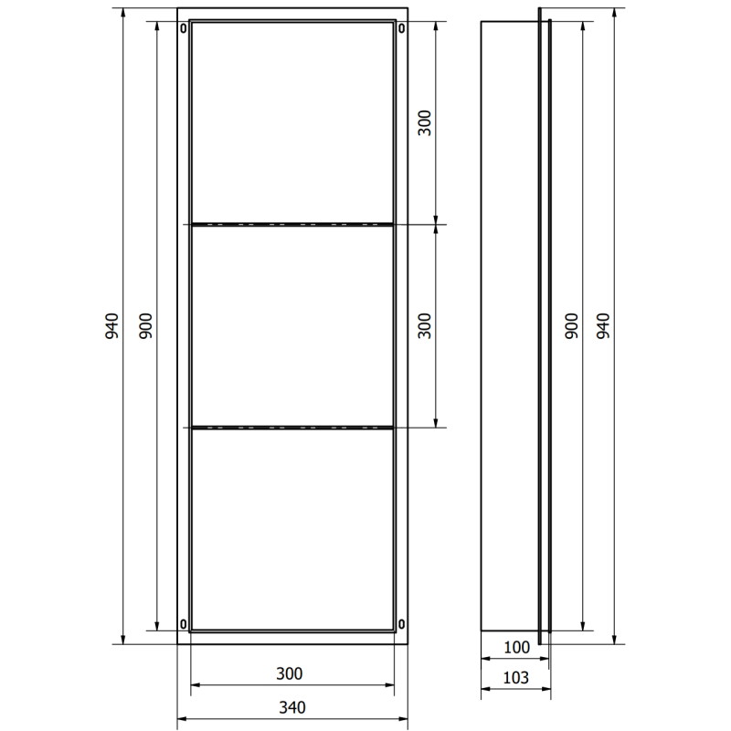 Mexen X-Wall-NR вградена полица без фланец с рафт 90 x 30 cm, четкано сиво оръжие