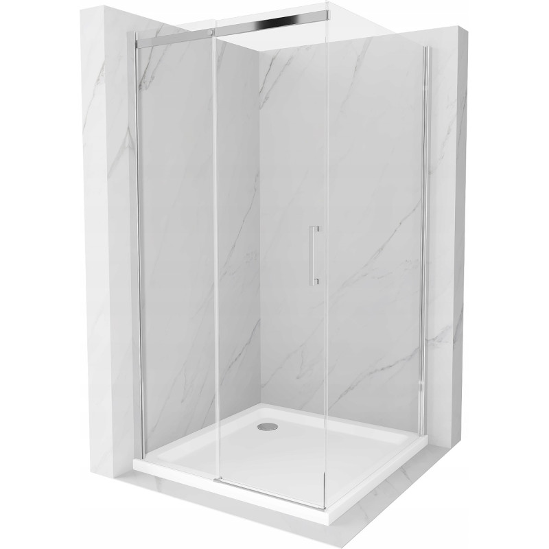 Mexen Omega плъзгаща се душ кабина 100 x 100 см, прозрачна, хром + корито Flat