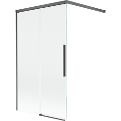 Mexen Rox двукрилен плъзгащ се душ параван, 100 x 150 см, прозрачен, с четка в цвят пистолетно сиво - 8C9-100-003-66-00