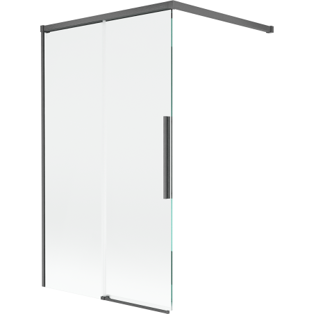 Mexen Rox двукрилен плъзгащ се душ параван, 100 x 150 см, прозрачен, с четка в цвят пистолетно сиво - 8C9-100-003-66-00