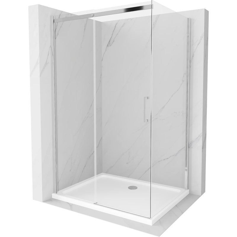 Mexen Omega плъзгаща душ кабина 100 x 70 см, прозрачна, хром + корито Flat