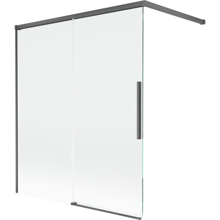 Mexen Rox параван за вана, плъзгащ се с две крила 140 x 150 см, прозрачен, сиво с четкан завършек - 8C9-140-003-66-00