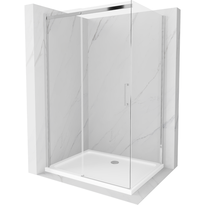Mexen Omega плъзгаща се душ кабина 100 x 80 см, прозрачна, хром + корито Flat - 825-100-080-01-00-4010