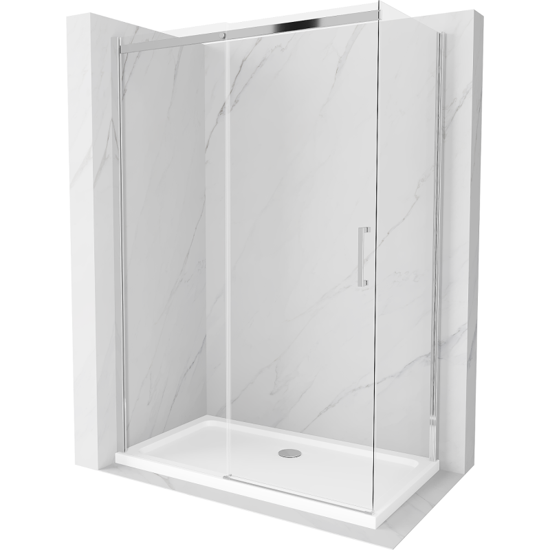 Mexen Omega плъзгаща се душ кабина 140 x 70 см, прозрачна, хром + корито Flat