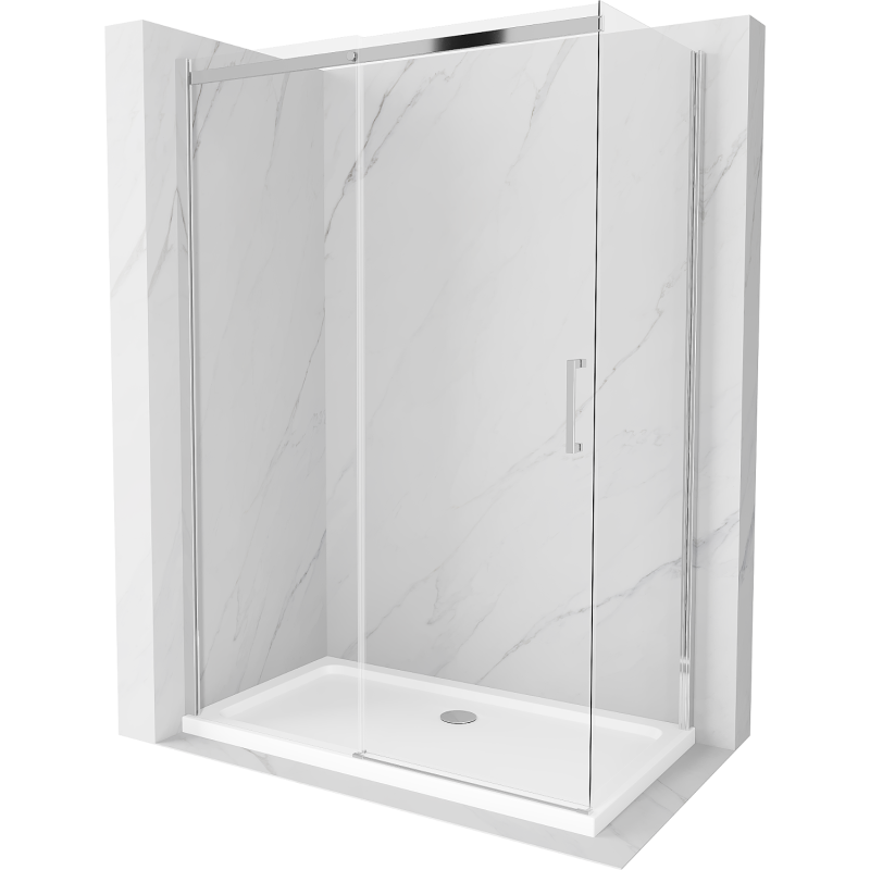 Mexen Omega плъзгаща се душ кабина 140 x 80 см, прозрачна, хромирана + корито Flat - 825-140-080-01-00-4010