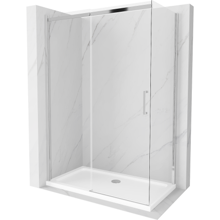 Mexen Omega плъзгаща се душ кабина 140 x 80 см, прозрачна, хромирана + корито Flat - 825-140-080-01-00-4010