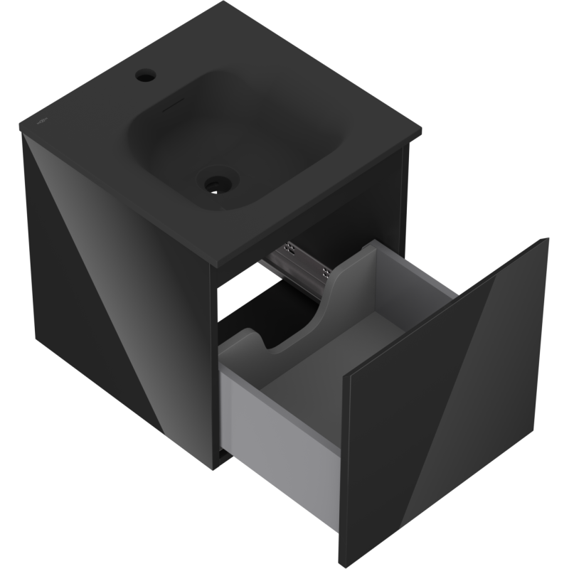 Mexen Orio баня шкаф 45 см с мивка Vela, 1 чекмедже, блясък черен/мат черен - 91A10-04547-1-BF70-W23M71