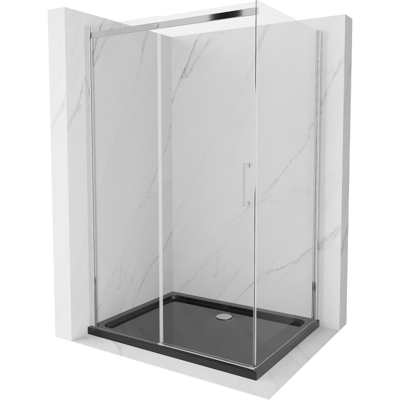 Mexen Omega плъзгаща се душ кабина 100 x 80 см, прозрачна, хром + поддушово корито, черно - 825-100-080-01-00-4070