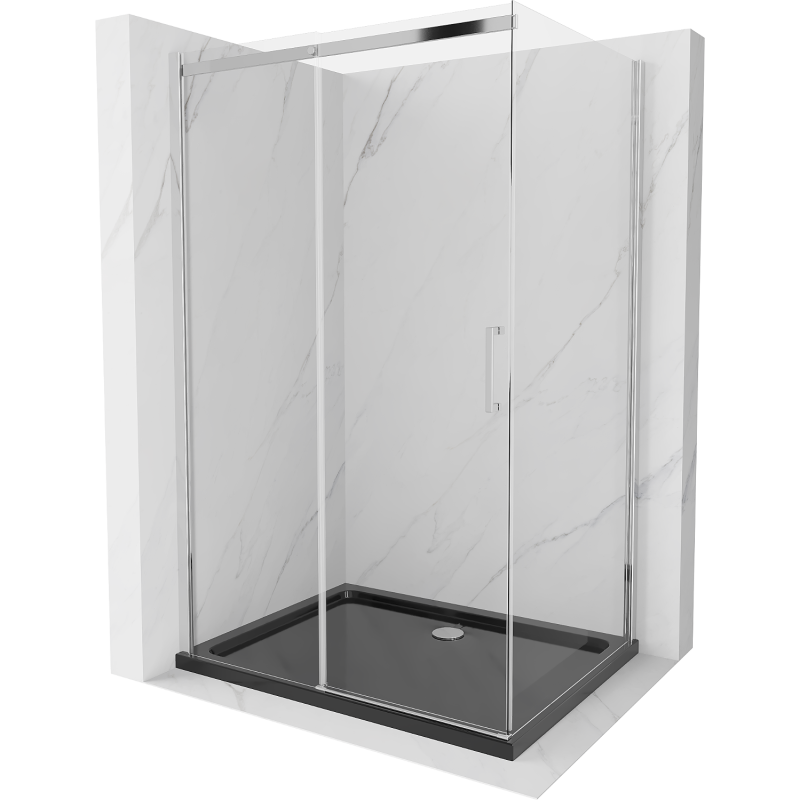 Mexen Omega плъзгаща се душ кабина 120 x 90 см, прозрачна, хром + корито Flat,