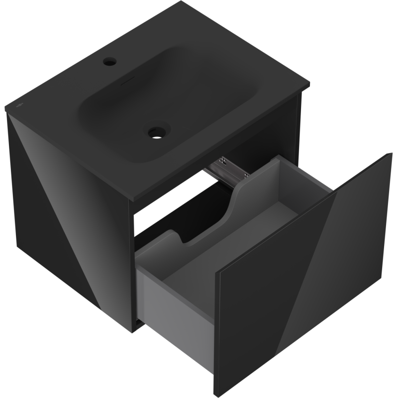 Mexen Orio шкаф за баня 60 см с умивалник Vela, 1 чекмедже, черен гланц/черен мат - 91A10-06047-1-BF70-W23M71