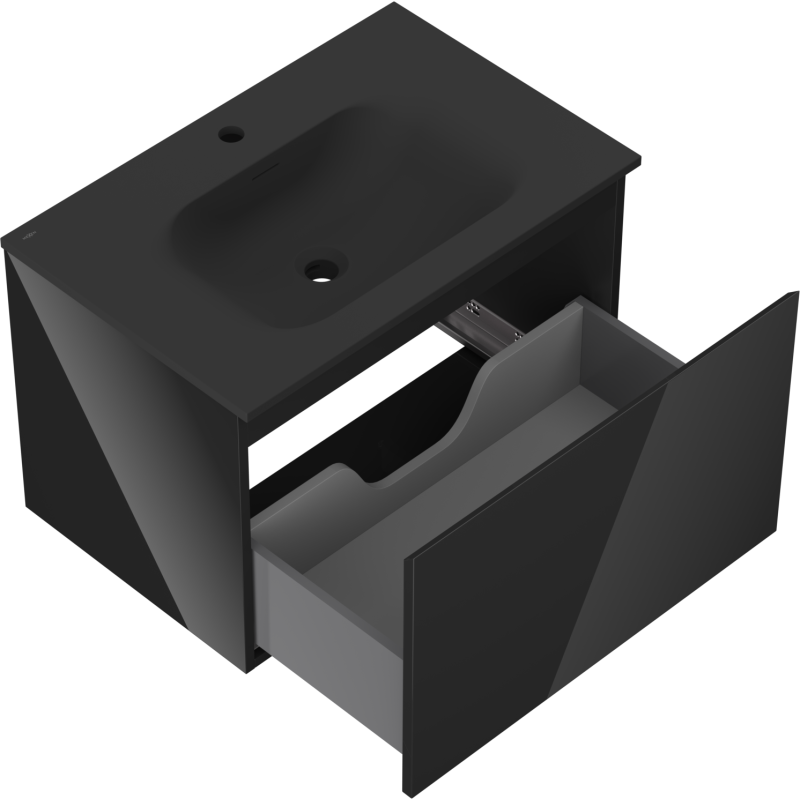Mexen Orio шкаф за баня 70 см с мивка Vela, 1 чекмедже, черен гланц/черен мат - 91A10-07047-1-BF70-W23M71