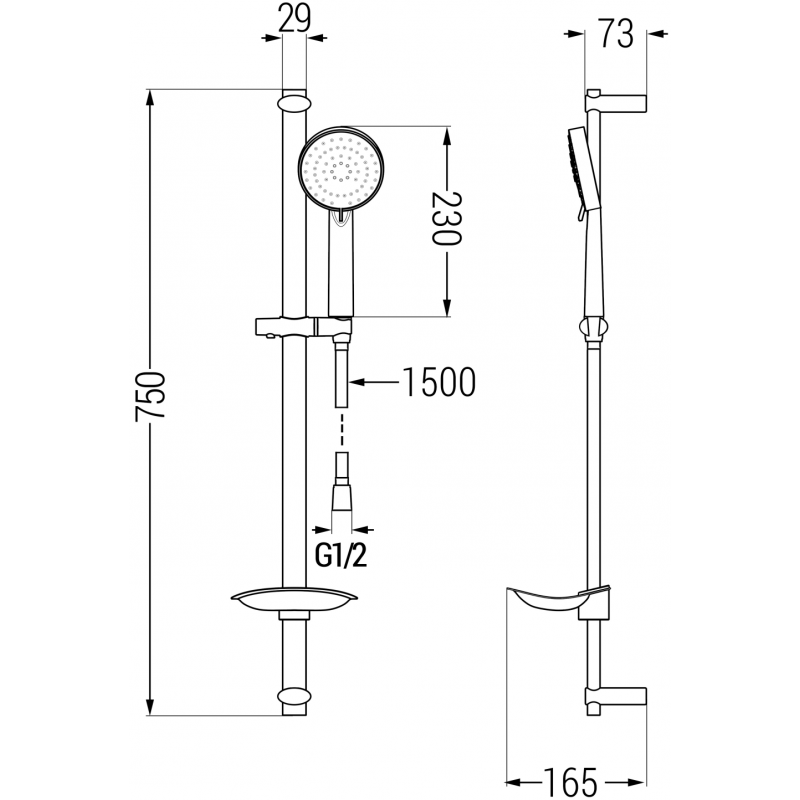 Mexen DB75 плъзгащ се душ комплект, черен - 785754584-70
