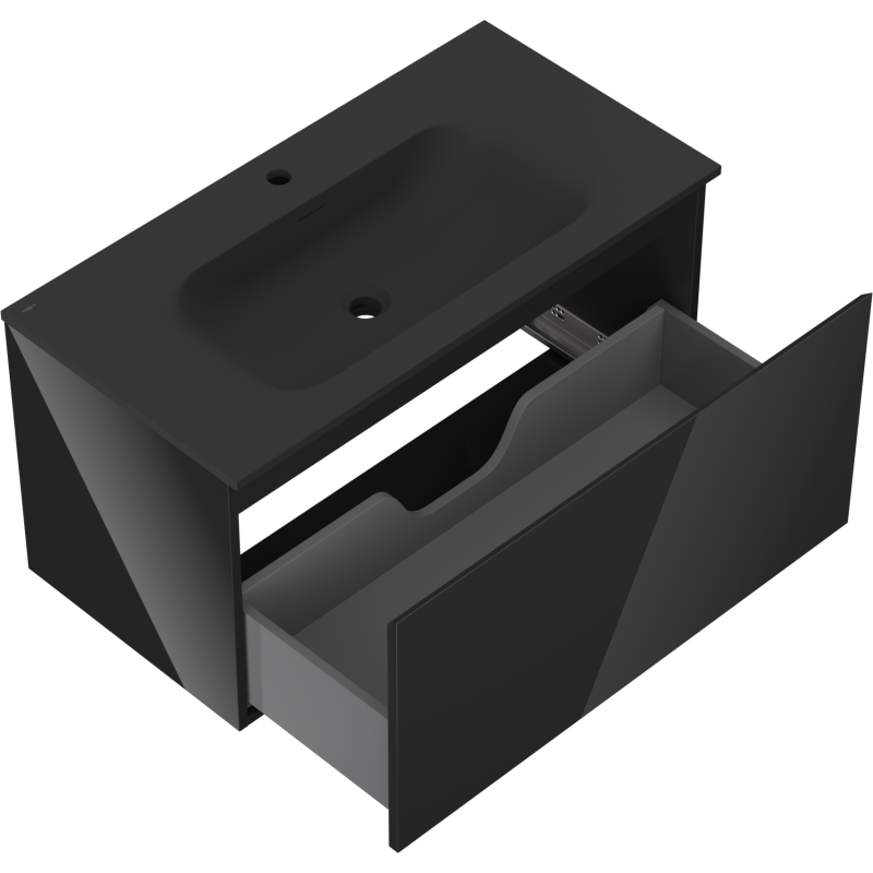 Mexen Orio шкаф за баня 90 см с мивка Vela, 1 чекмедже, черен гланц/черен мат - 91A10-09047-1-BF70-W23M71