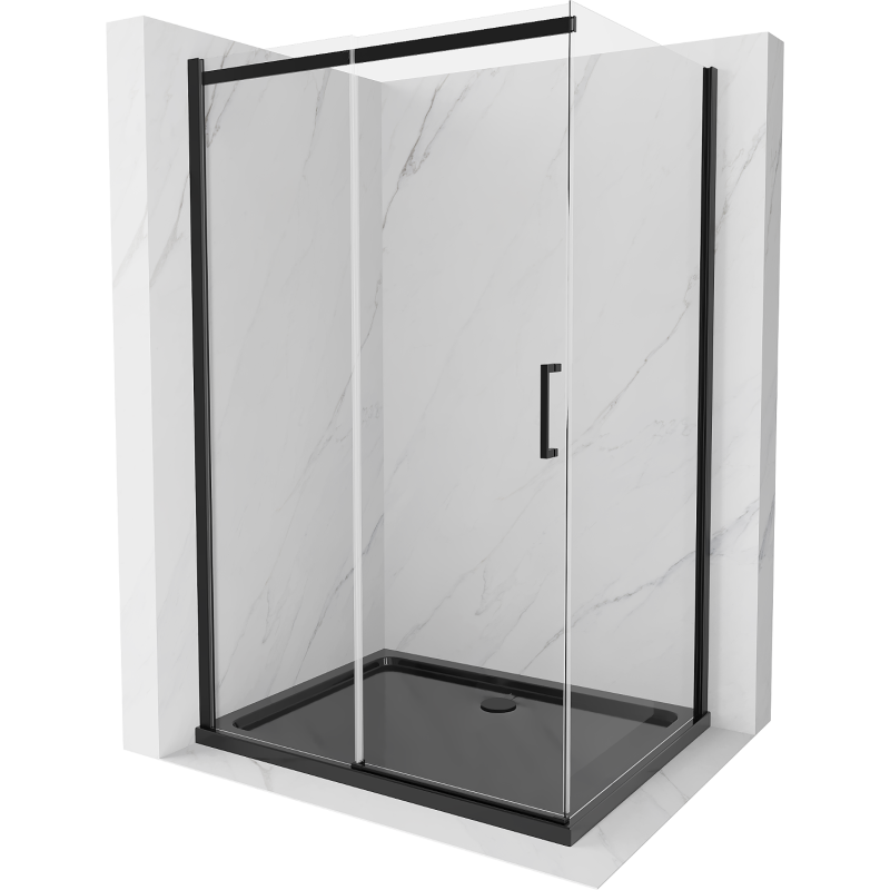 Mexen Omega душ кабина разтегляема 100 x 80 см, прозрачна, черна + подложка Flat, черна - 825-100-080-70-00-4070B