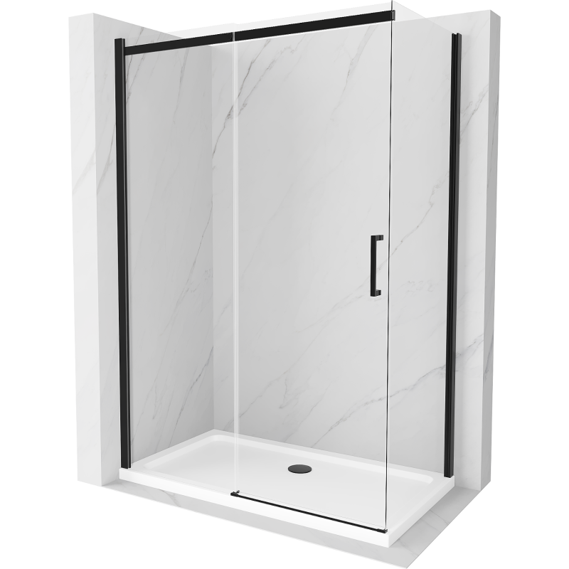 Mexen Omega плъзгаща се душ кабина 130 x 70 см, прозрачна, черна + корито Flat,